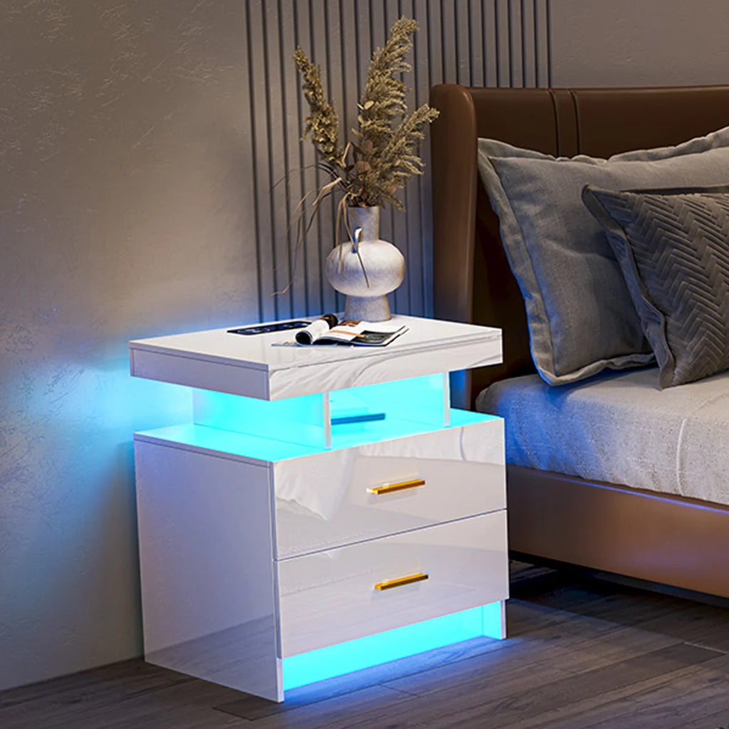 Ashten 19.69" W 2-Drawer Nightstand with USB Port and LED Light